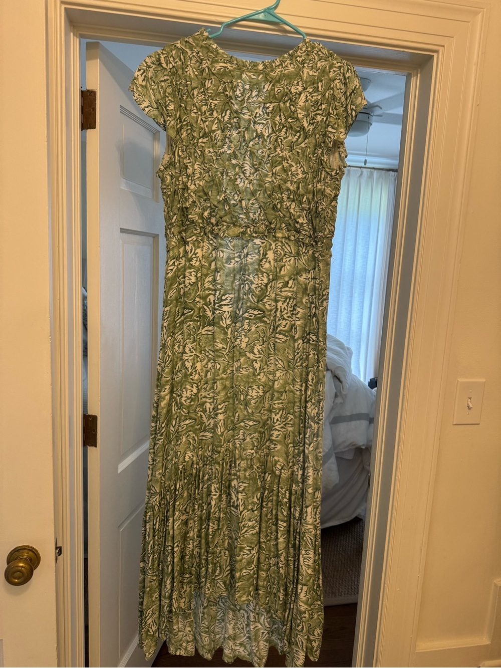 Green Floral Maxi Dress with White Botanical Print
